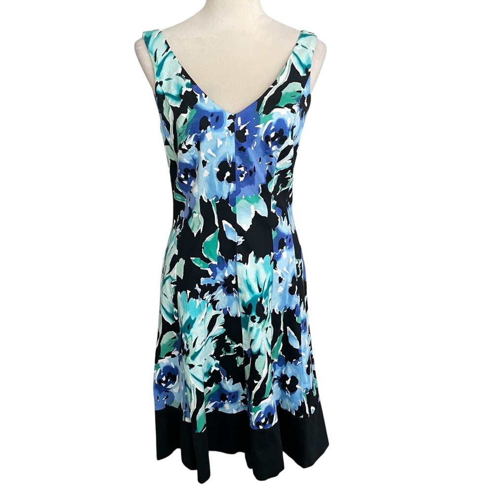 Lauren Ralph Lauren Floral Fit Flare Dress Womens 10 Classic V-Neck Timeless